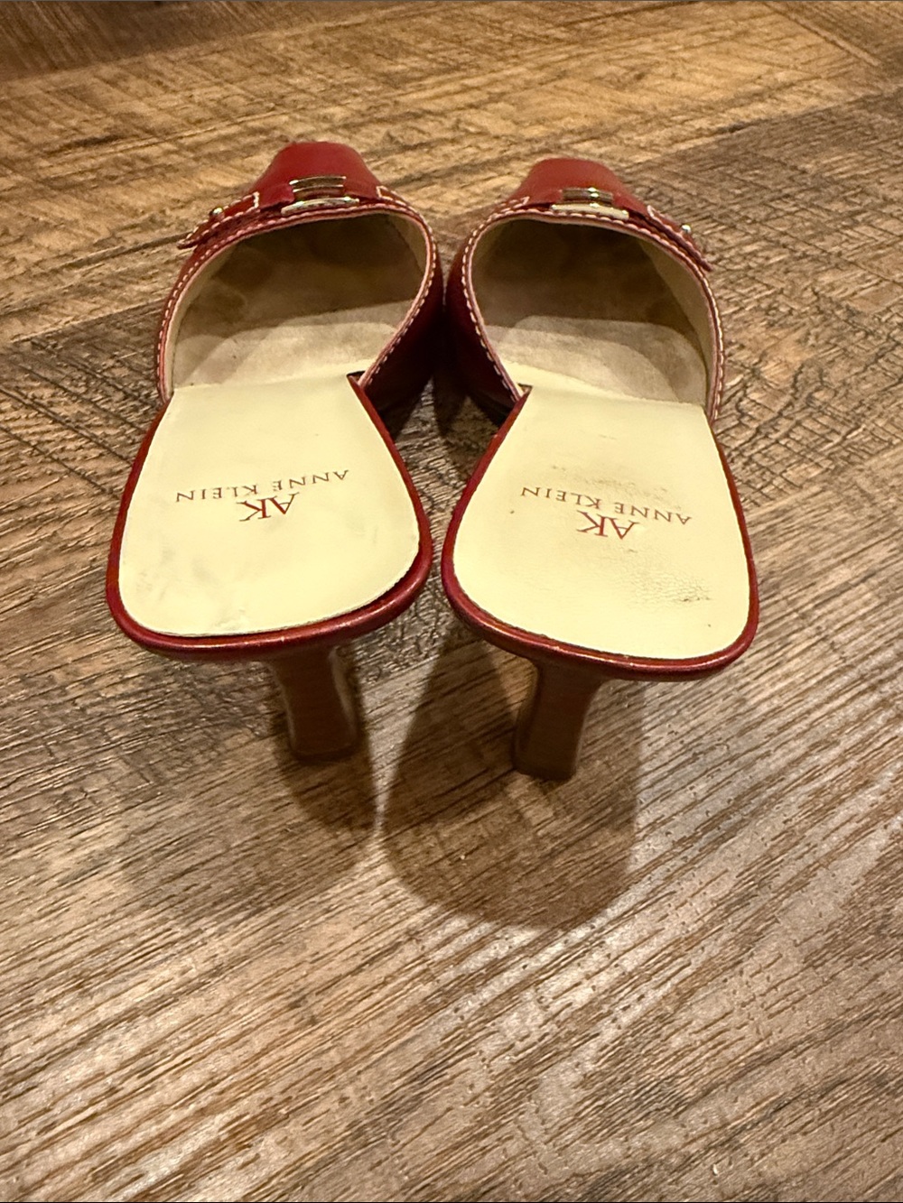 Anne Klein Red Leather Buckle-Front Slip-On Mules - Picture 3 of 5